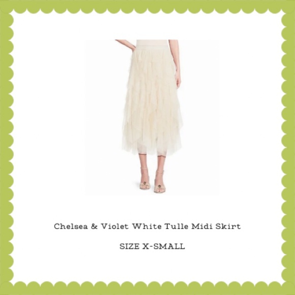 Chelsea & Violet White Ruffled A-Line Midi Skirt
